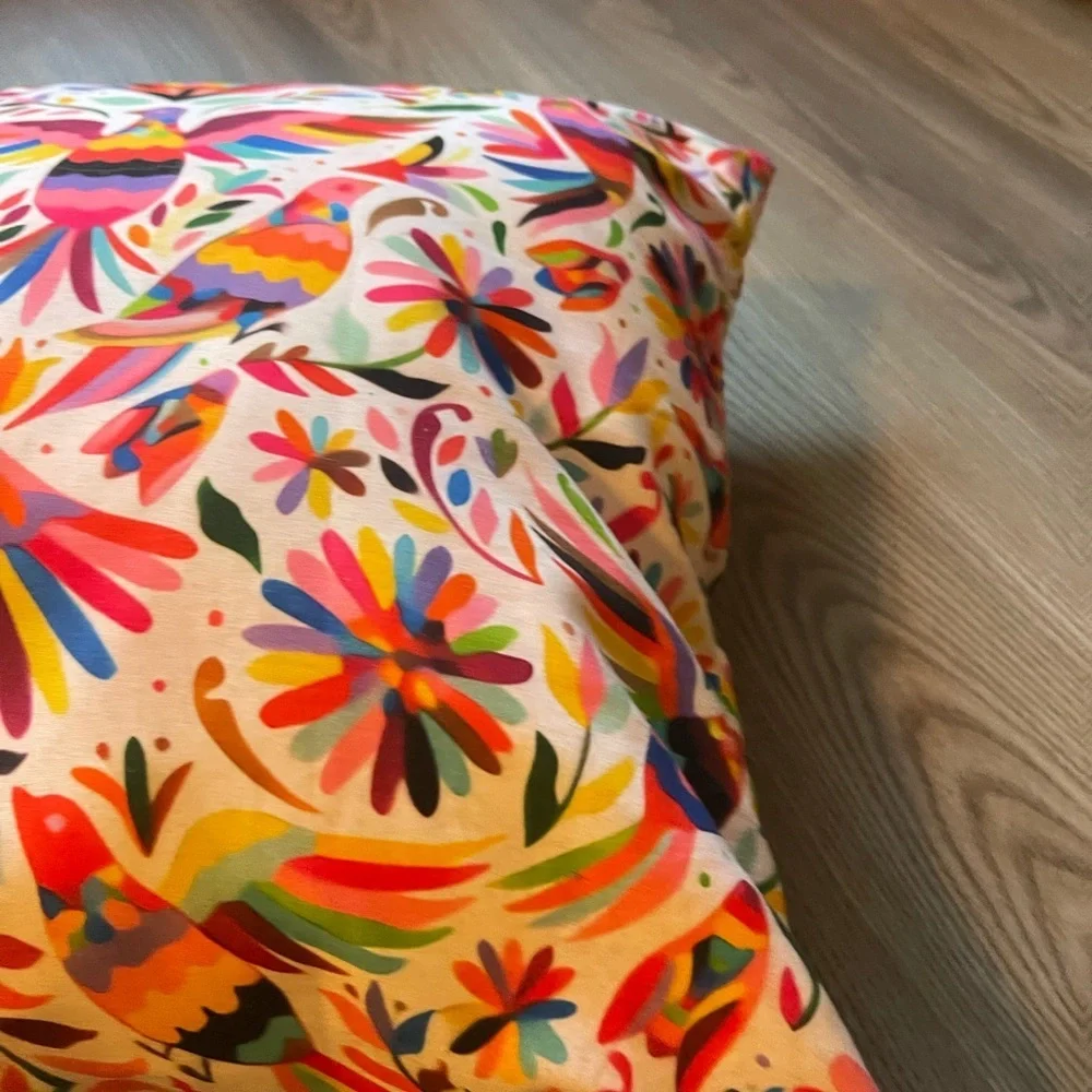 Bird and Floral Otomí Tenango Embroidered Pillow Folk Art Boho Decor 13